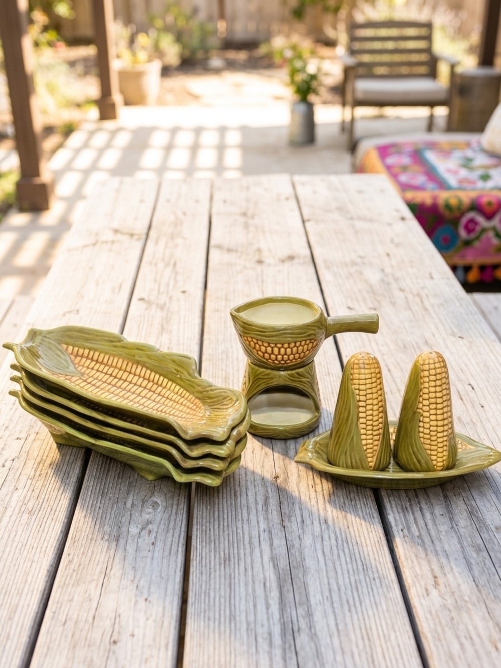 Vintage 8-Piece Ceramic Corn on the Cob Serving Set – Majolica Style